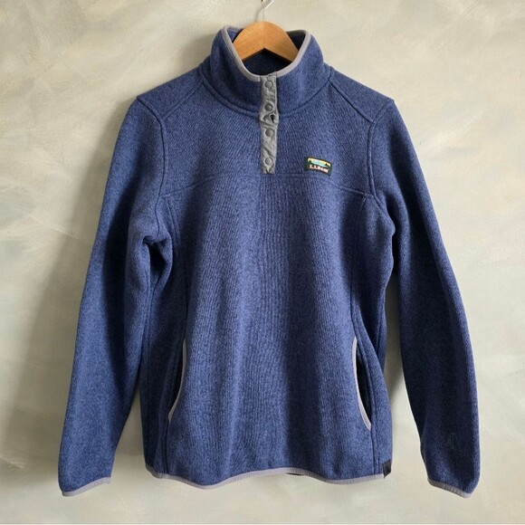 L.L. Bean Women's Misses Blue Purple Fleece T-Snap Pullover Sweater Regular Sz L - Picture 1 of 12
